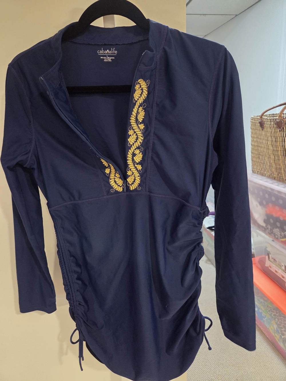 Cabana Life Navy Tunic with Gold Embroidery